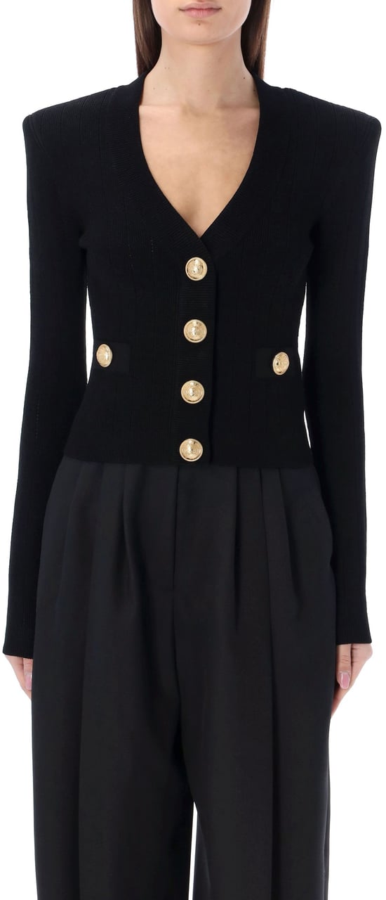 Balmain Classic V Neck Cardigan Nero Zwart