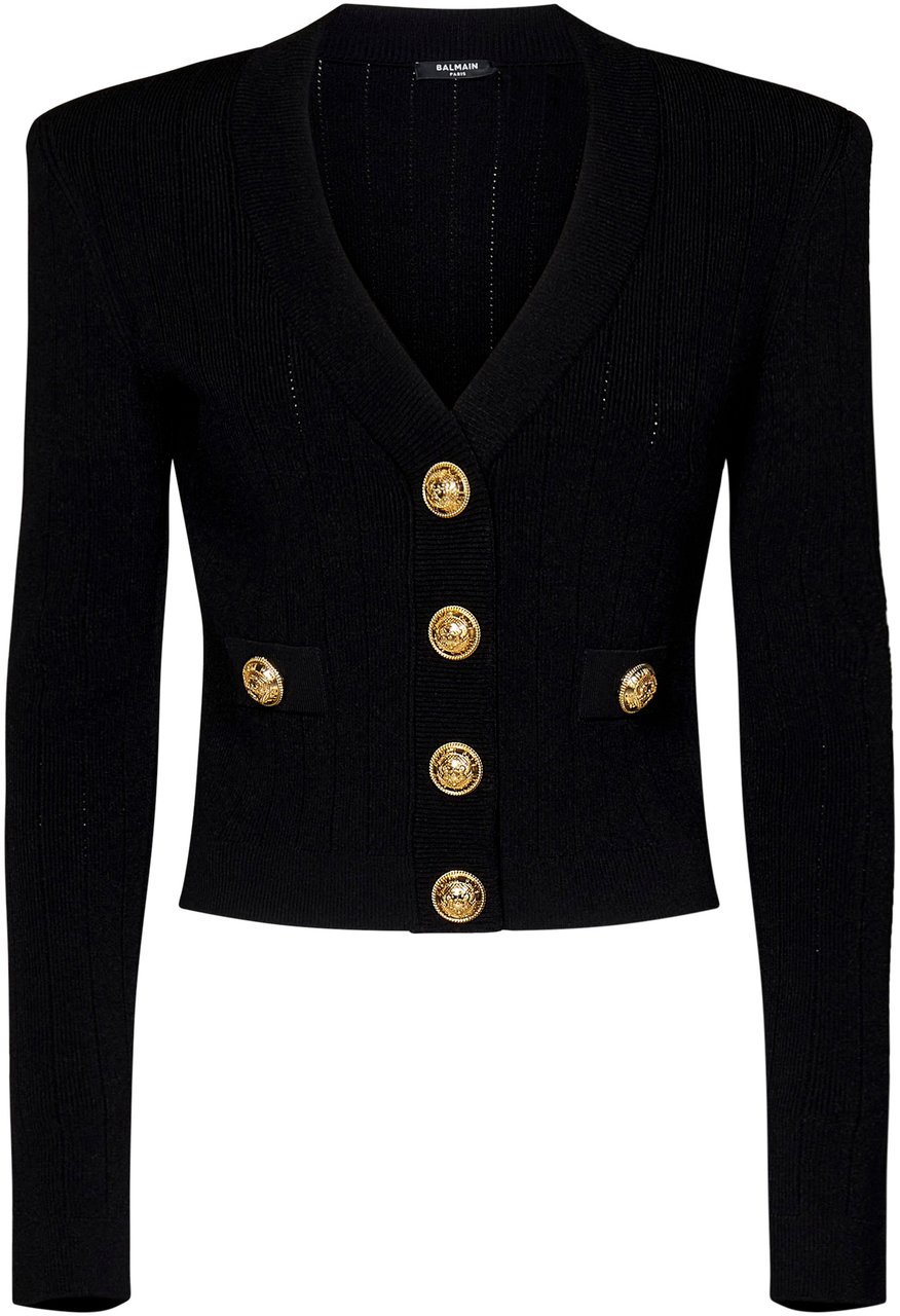 Balmain Gold buttons knit cardigan Zwart