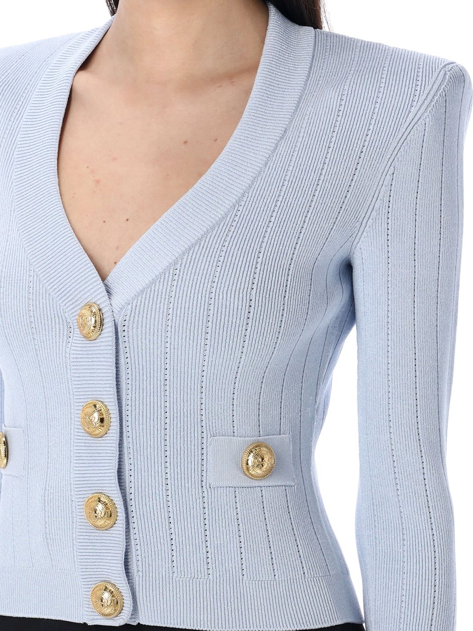 Balmain Gold buttons knit cardigan Blauw