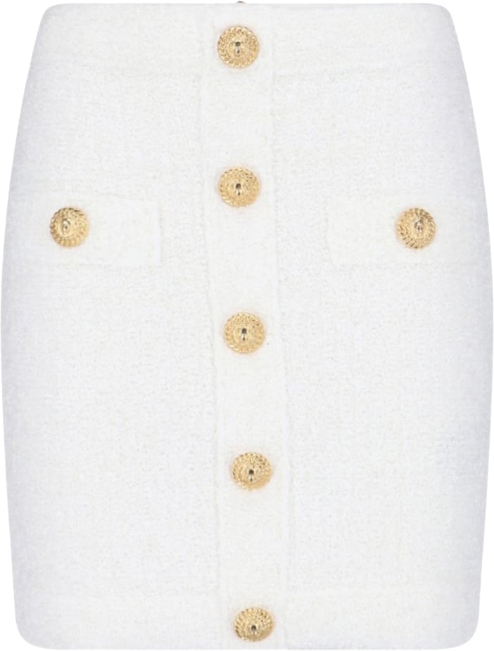 Balmain Mini Button Skirt – White Wit