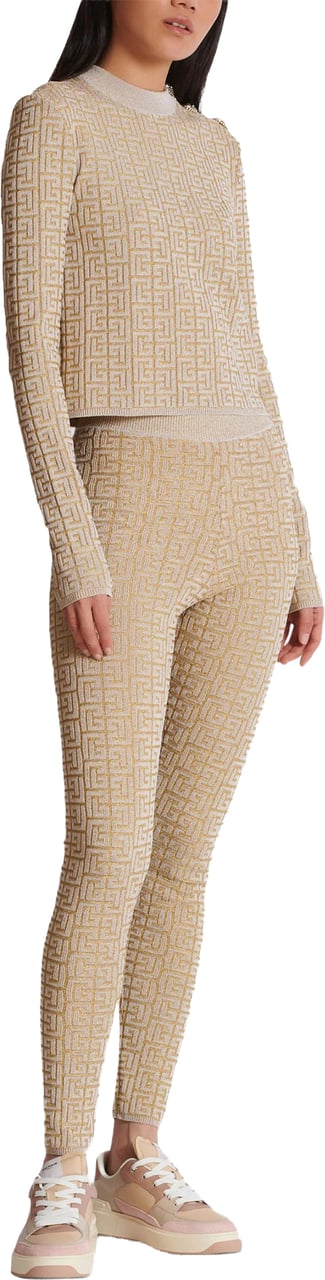 Balmain Neutral Leggings High-Waisted Knit Leggings Neutraal