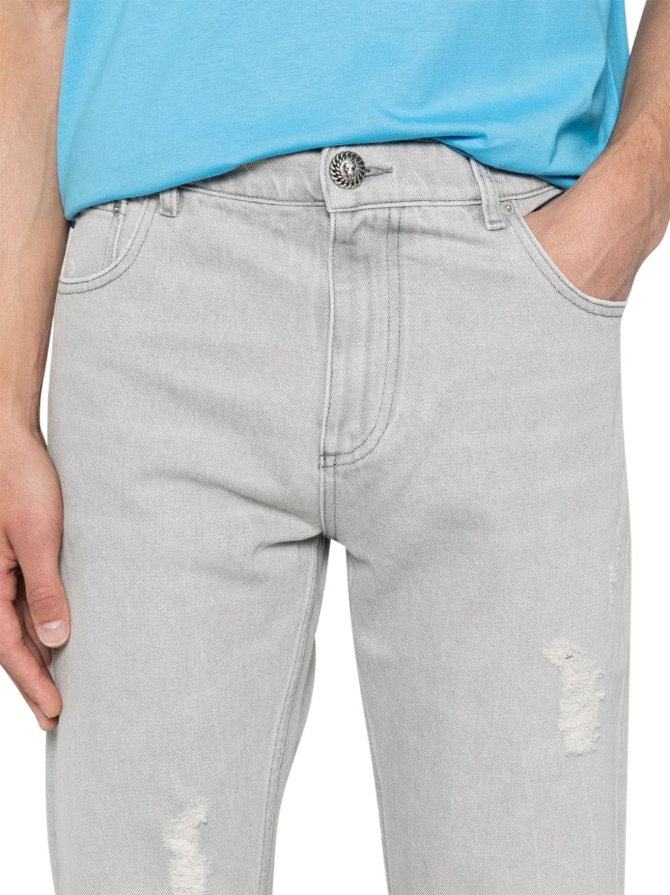 Balmain Trousers Washed Light Grey Grijs