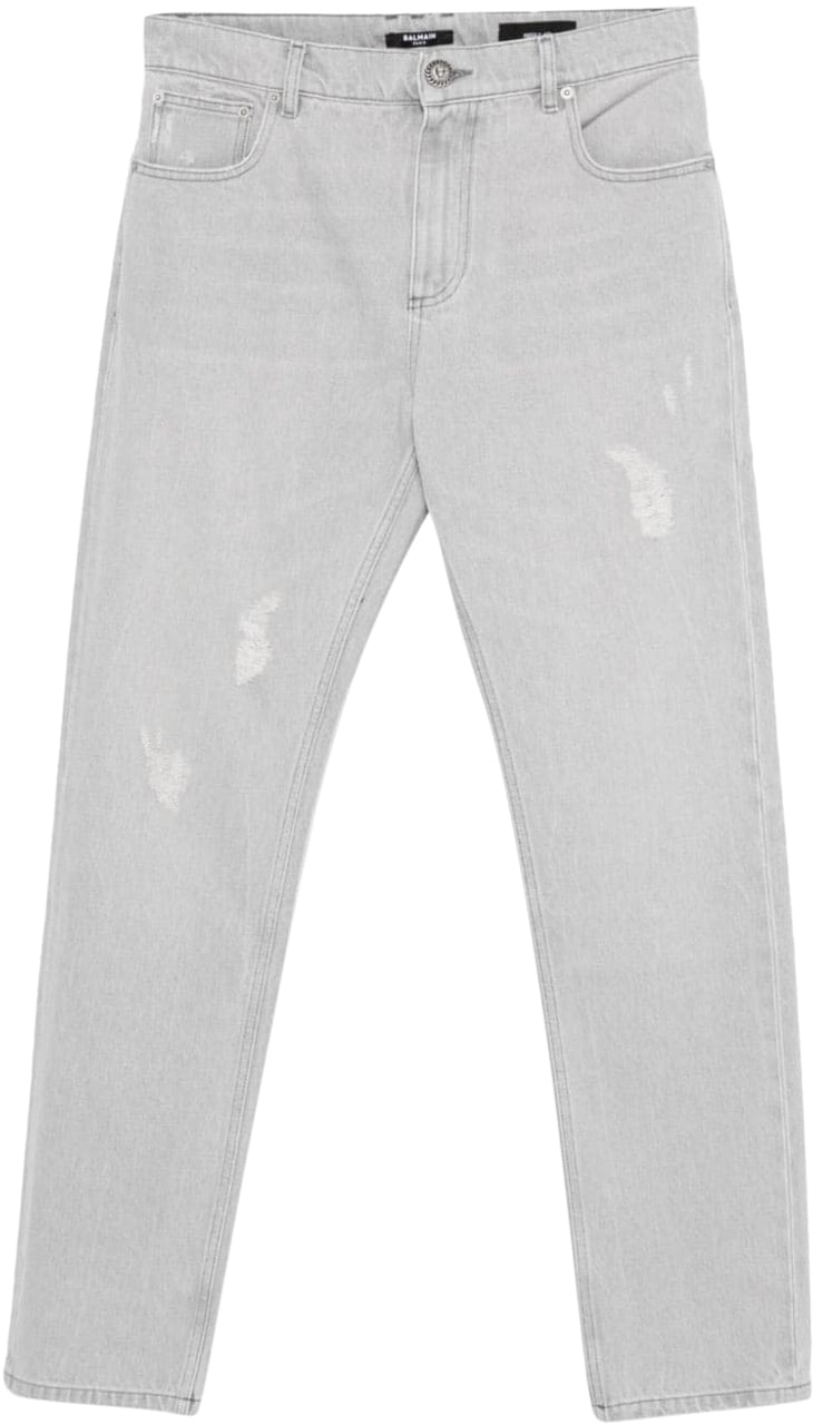 Balmain Trousers Washed Light Grey Grijs
