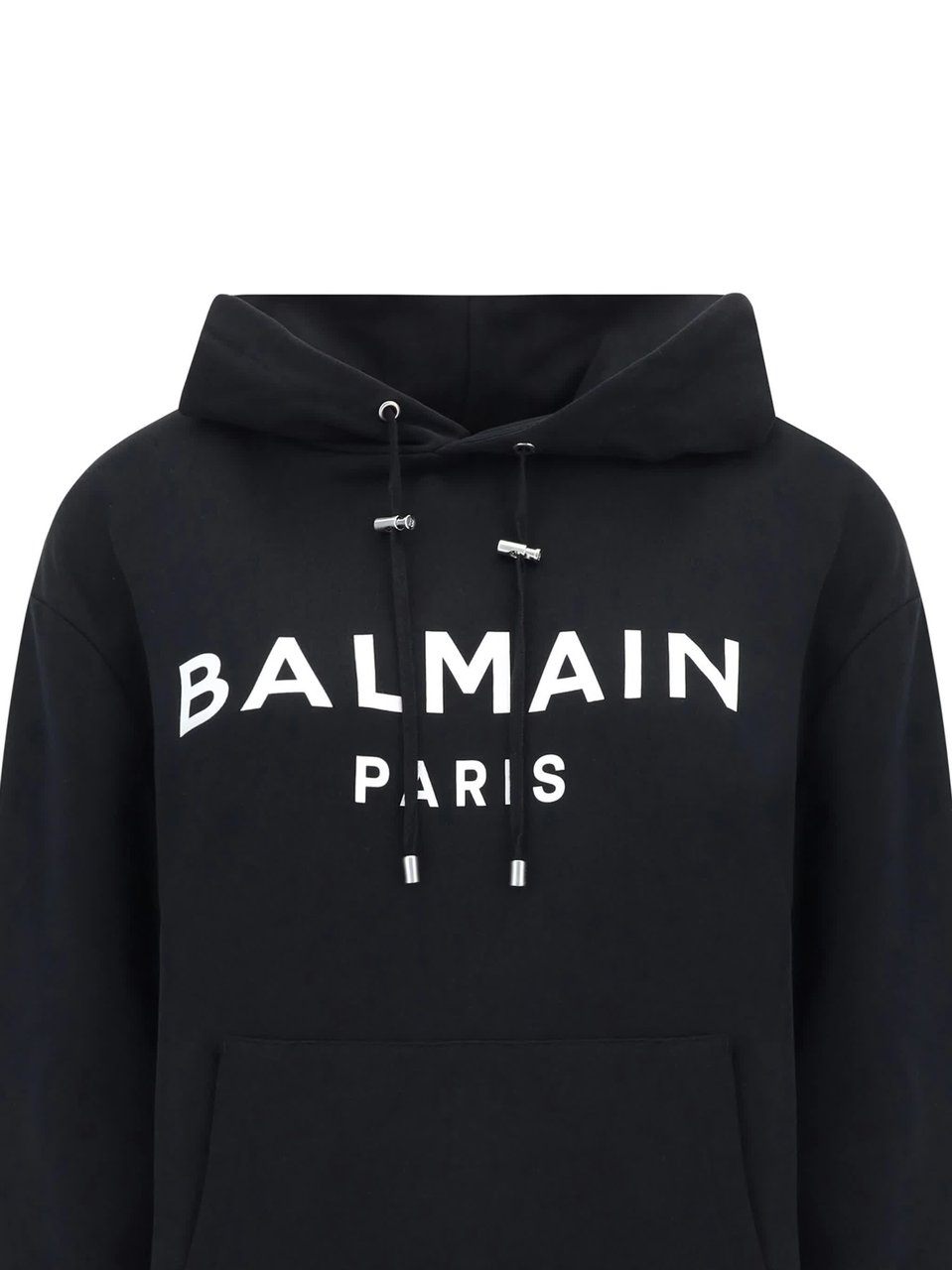 Balmain Black Print Relaxed Fit Cotton Hoodie Zwart
