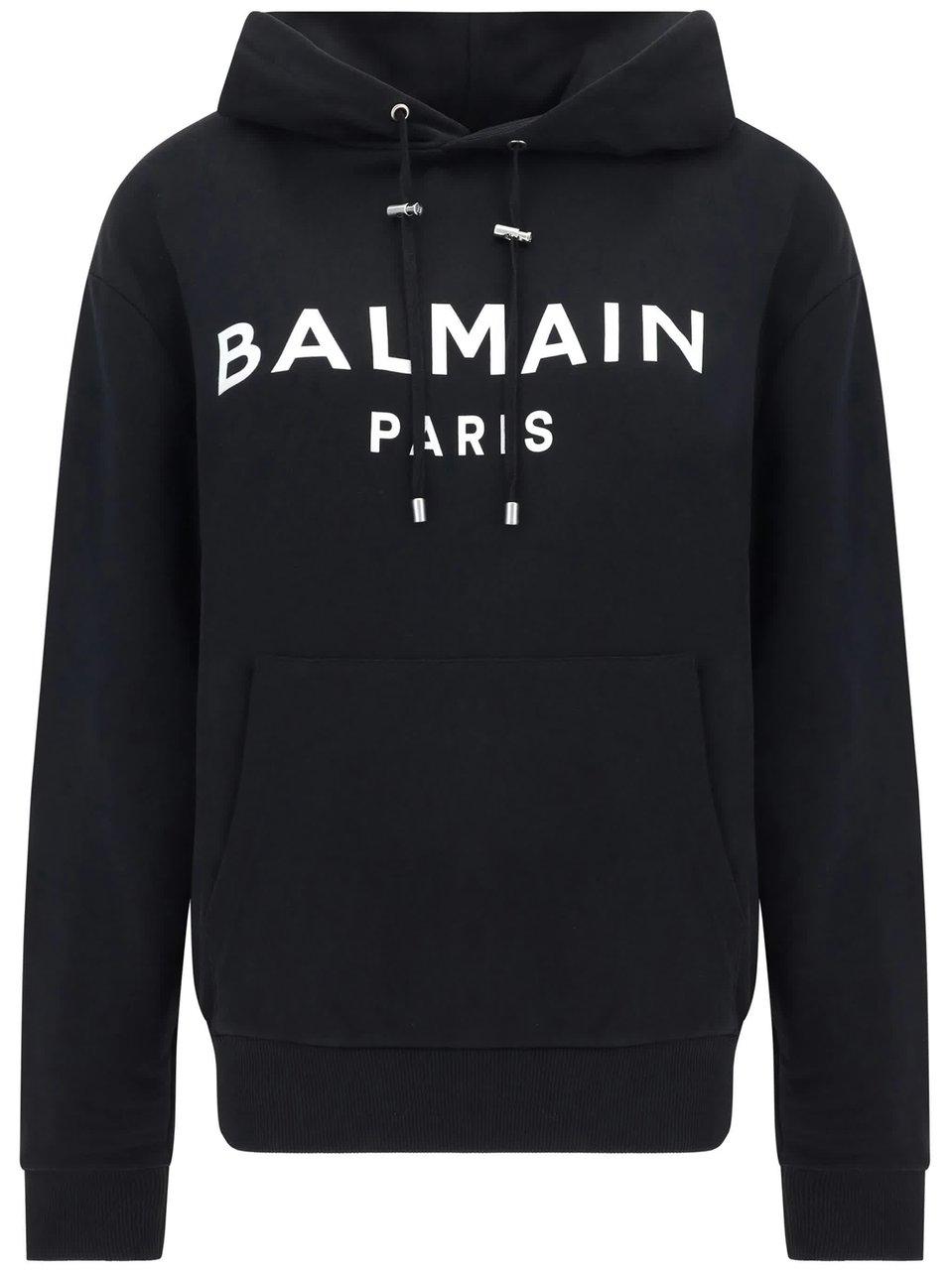 Balmain Black Print Relaxed Fit Cotton Hoodie Zwart