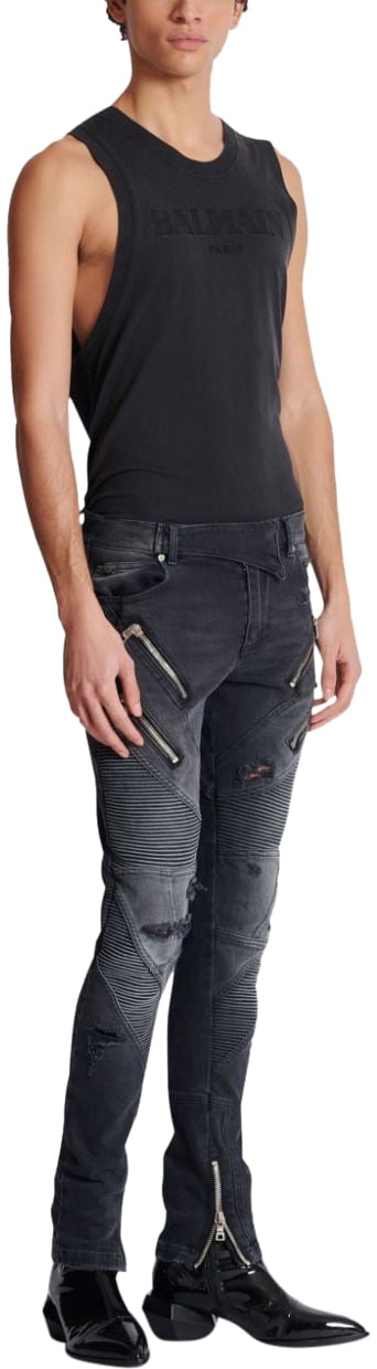 Balmain Trousers Washed Black Zwart