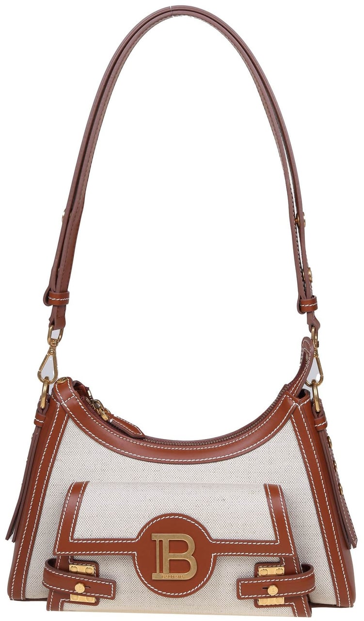 Balmain Balmain b-buzz hobo bag in canvas and leather Neutraal