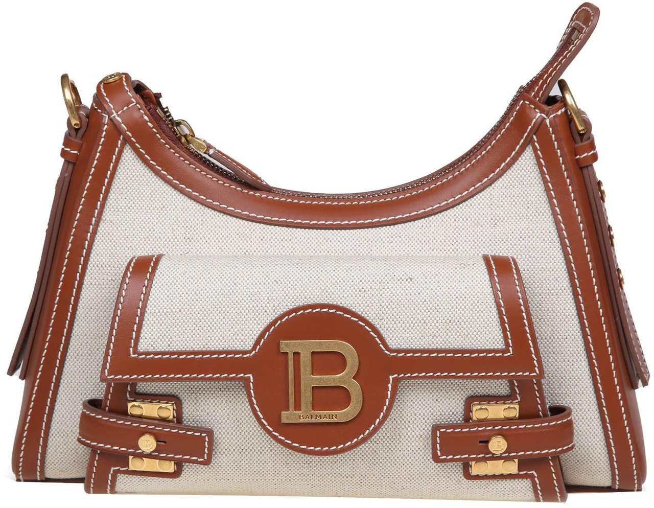 Balmain Balmain b-buzz hobo bag in canvas and leather Neutraal