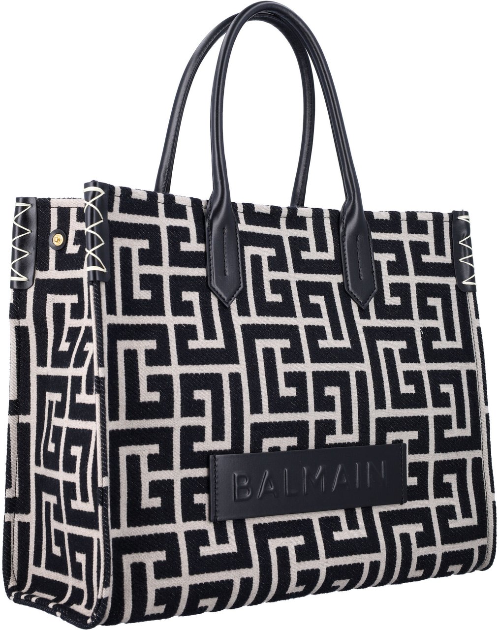 Balmain B-Army 42 monogram jacquard and leather Tote bag Zwart