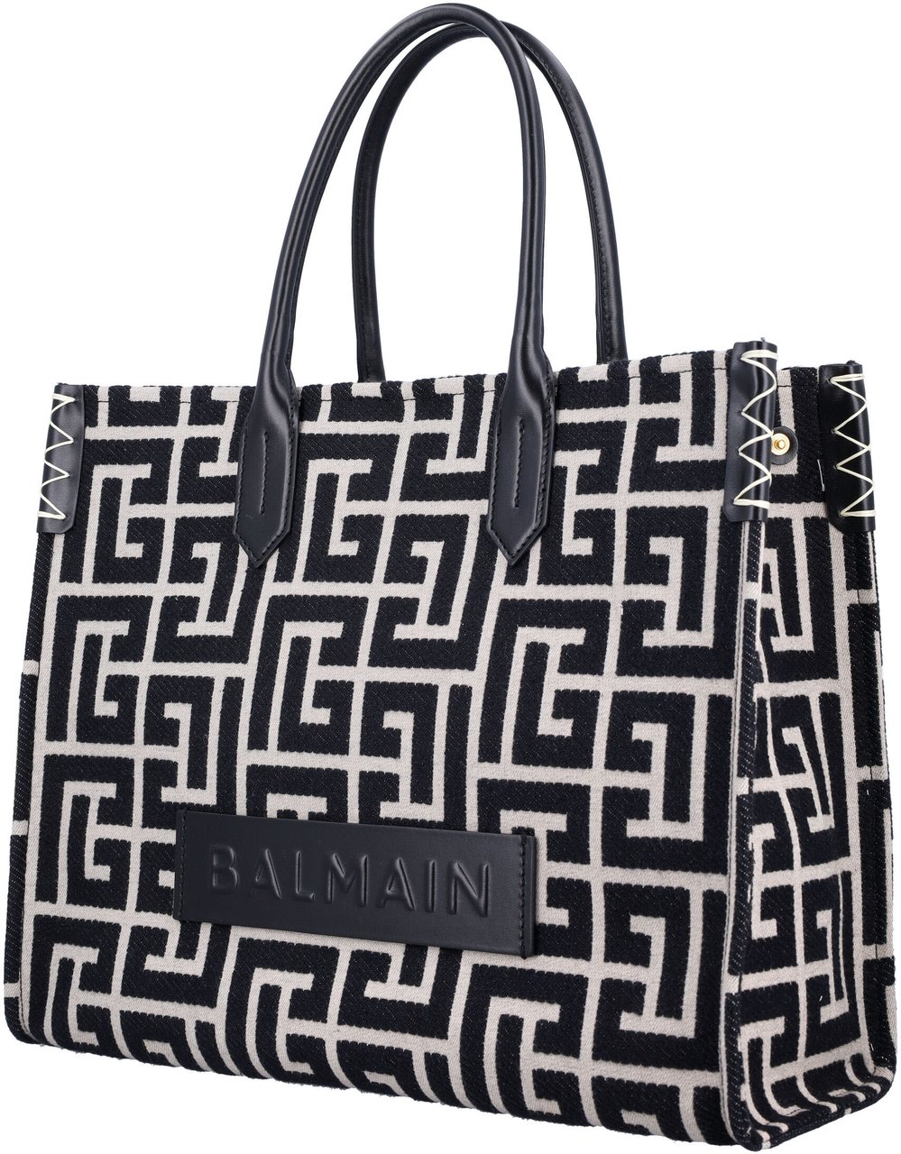 Balmain B-Army 42 monogram jacquard and leather Tote bag Zwart