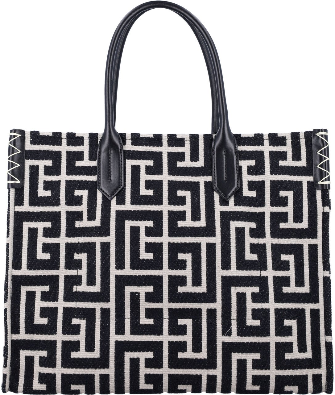 Balmain B-Army 42 monogram jacquard and leather Tote bag Zwart