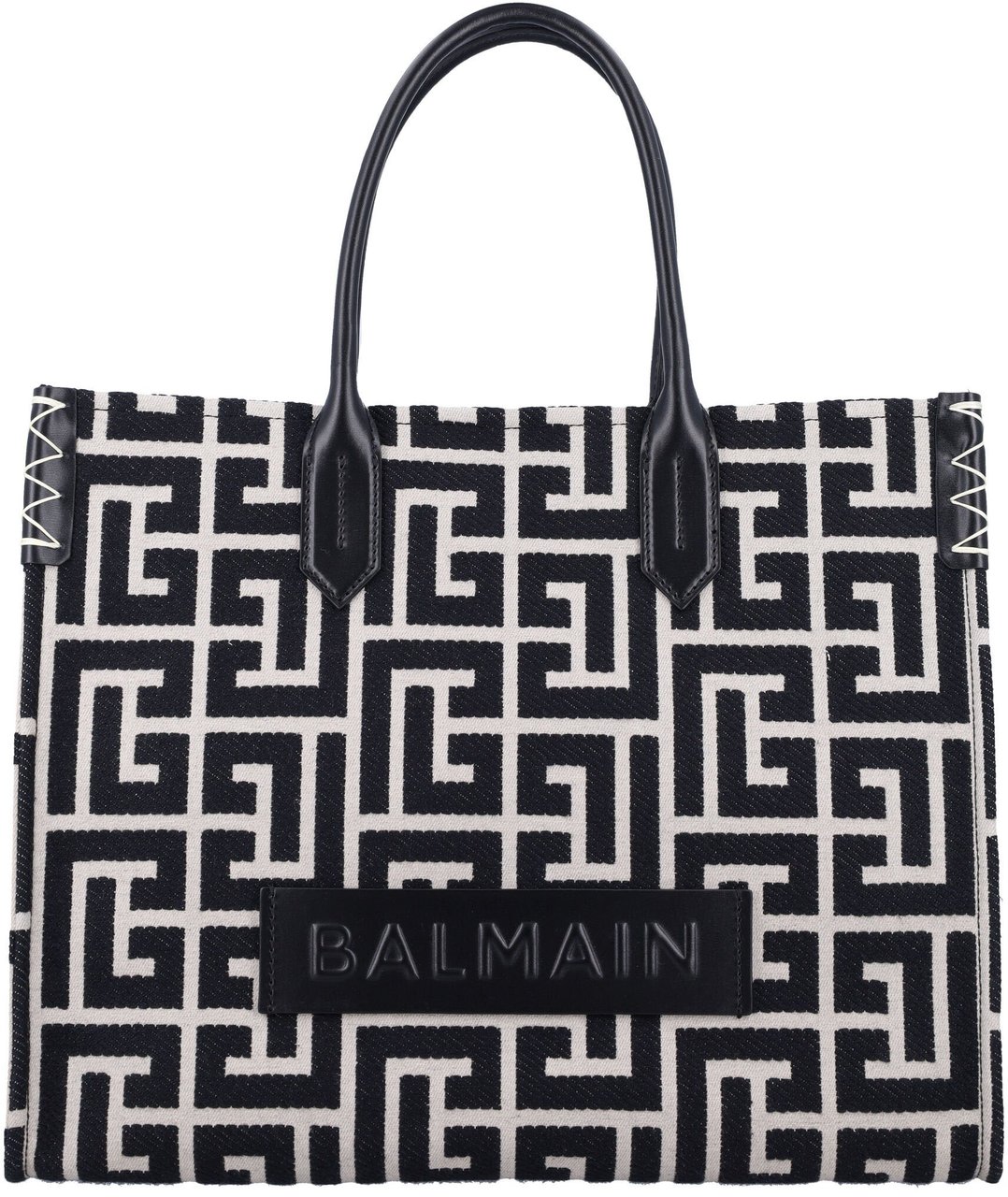Balmain B-Army 42 monogram jacquard and leather Tote bag Zwart