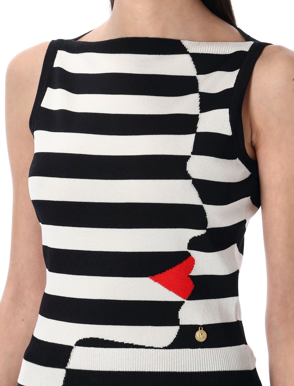 Balmain Knit Marinière top with face motif Zwart