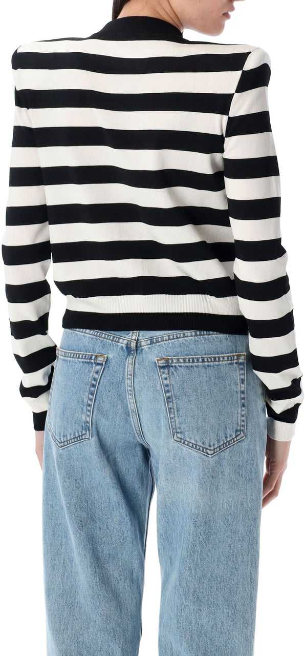Balmain Geometric Knit Cardigan White Black Stripes Divers