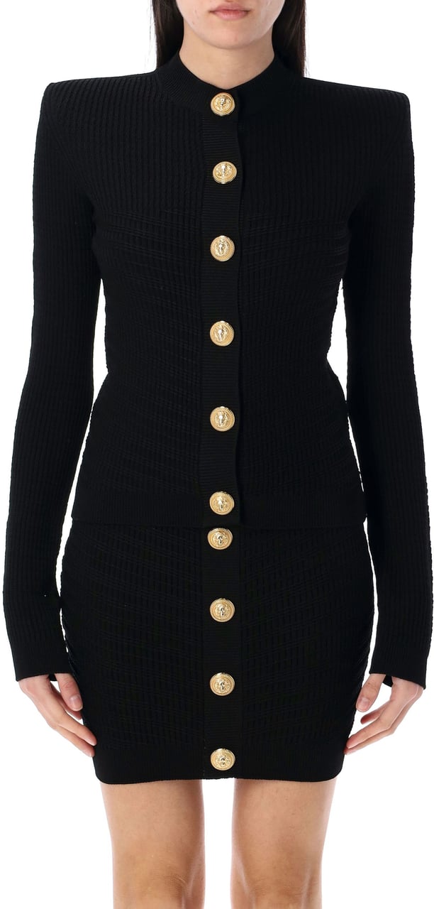 Balmain Long Sleeve Buttoned Knit Cardigan Nero Zwart