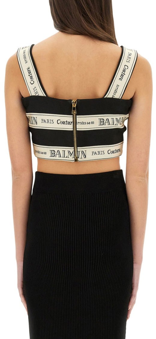 Balmain Cropped Top With Wide Straps Zwart