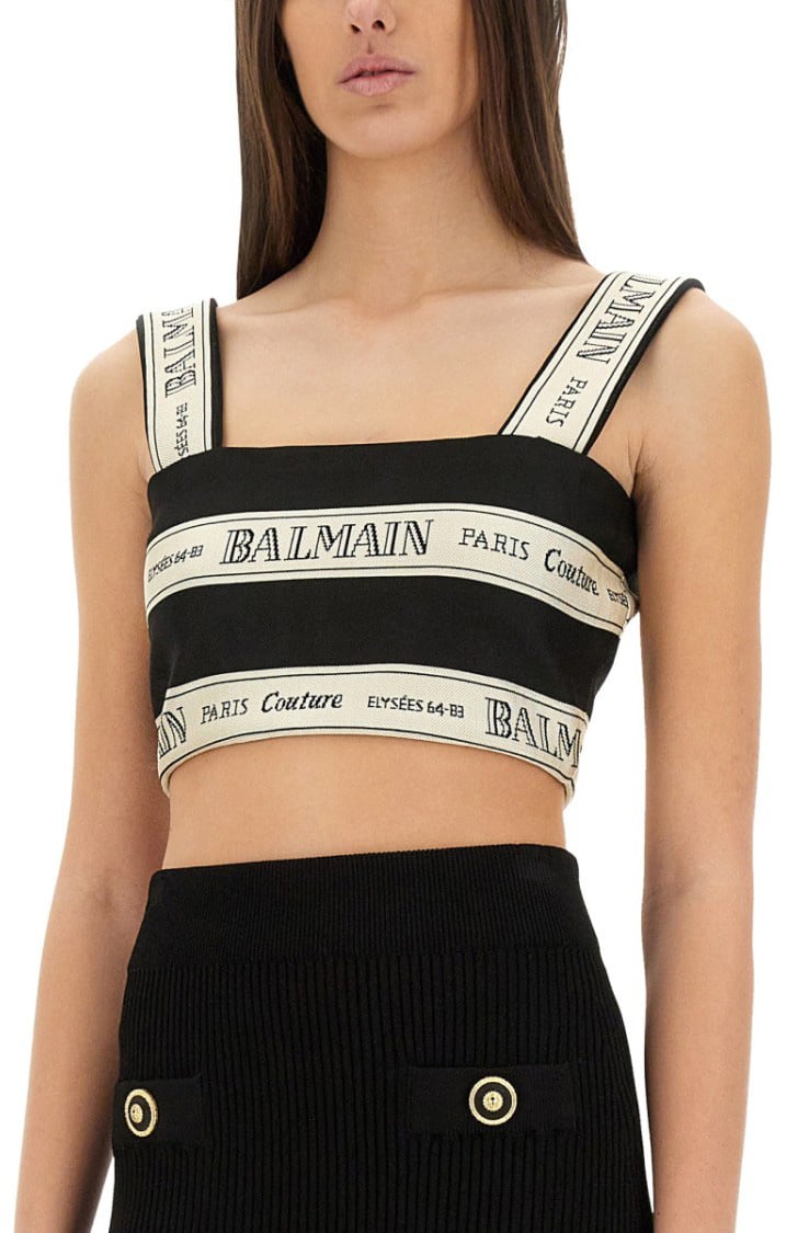 Balmain Cropped Top With Wide Straps Zwart