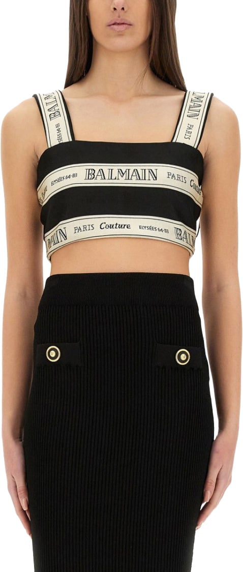 Balmain Cropped Top With Wide Straps Zwart