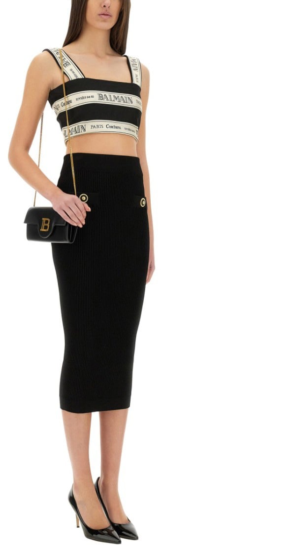 Balmain Cropped Top With Wide Straps Zwart