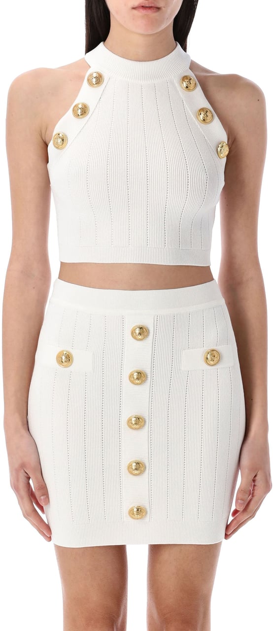 Balmain 6 Btn Halter Neck Top Bianco Wit