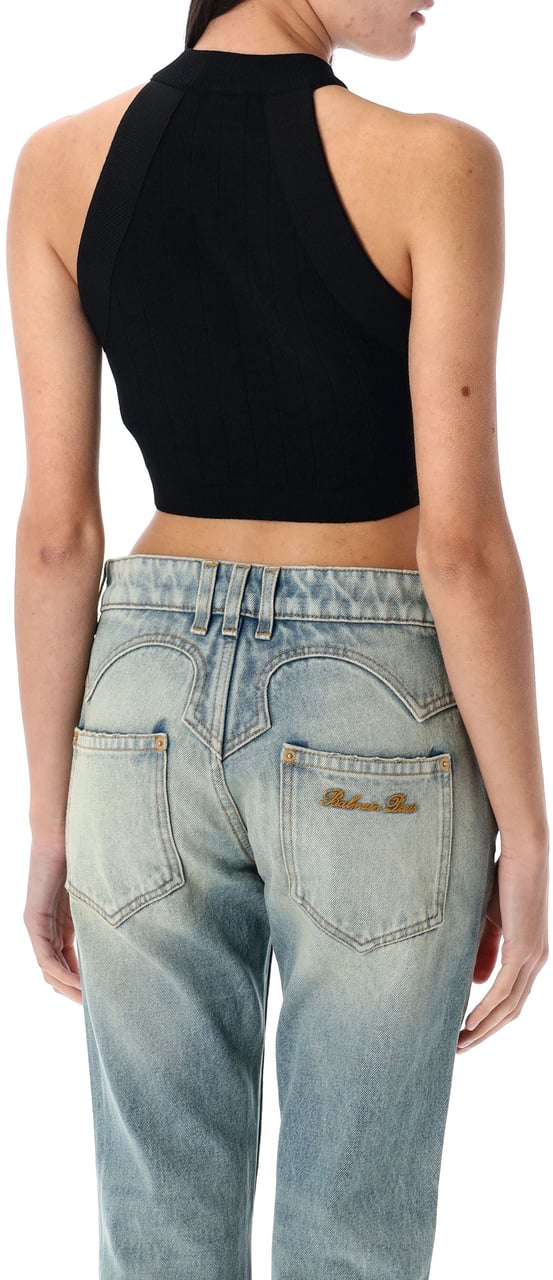 Balmain 6 Btn Halter Neck Top Nero Zwart