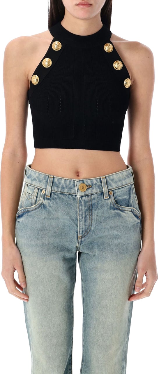 Balmain 6 Btn Halter Neck Top Nero Zwart