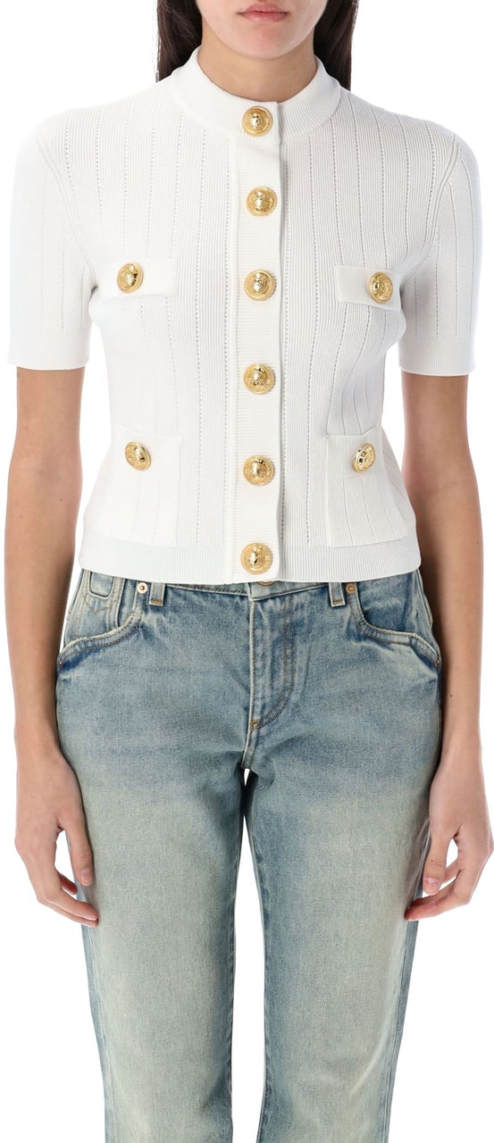 Balmain Knit Mc Btn Bianco Wit