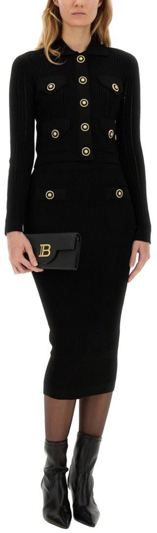 Balmain Fitted Black Knitted Cardigan Zwart