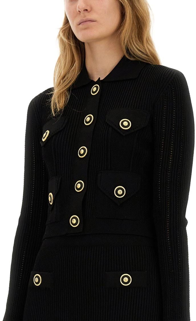 Balmain Fitted Black Knitted Cardigan Zwart