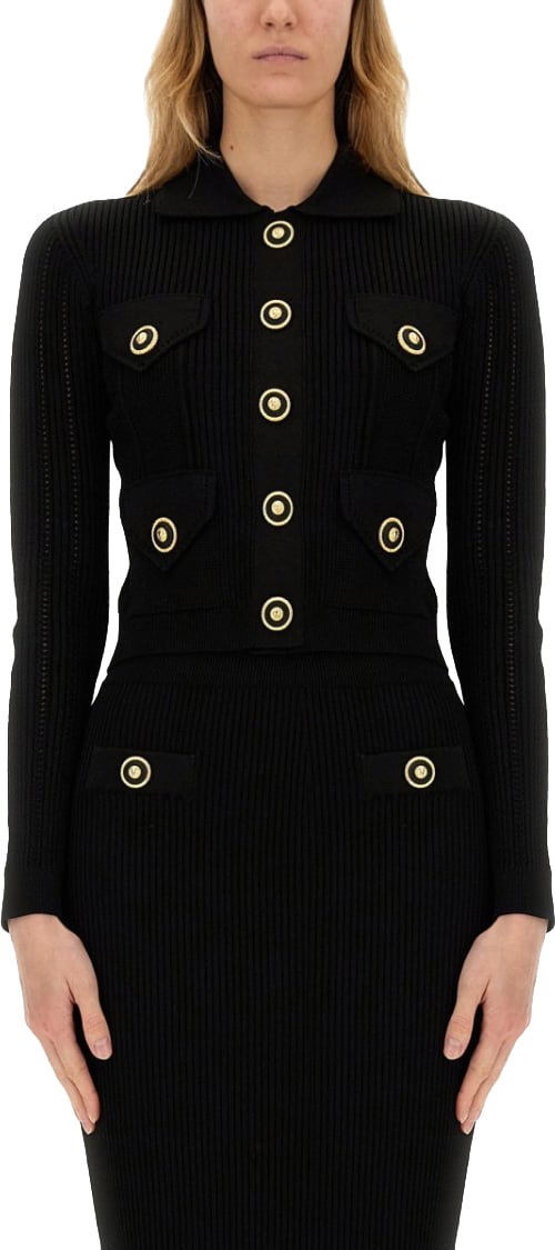 Balmain Fitted Black Knitted Cardigan Zwart