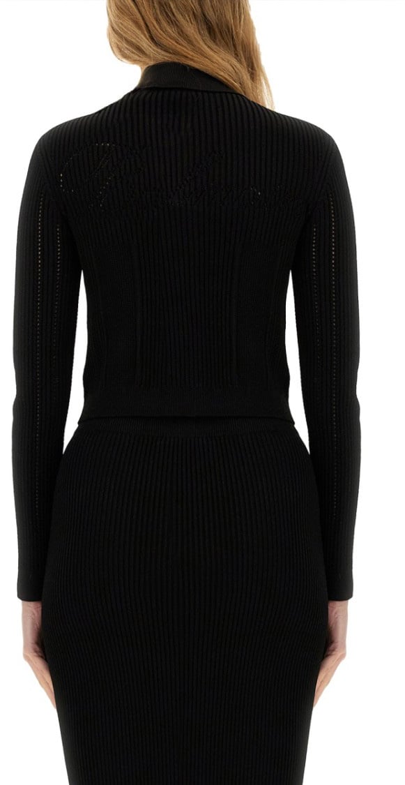 Balmain Fitted Black Knitted Cardigan Zwart