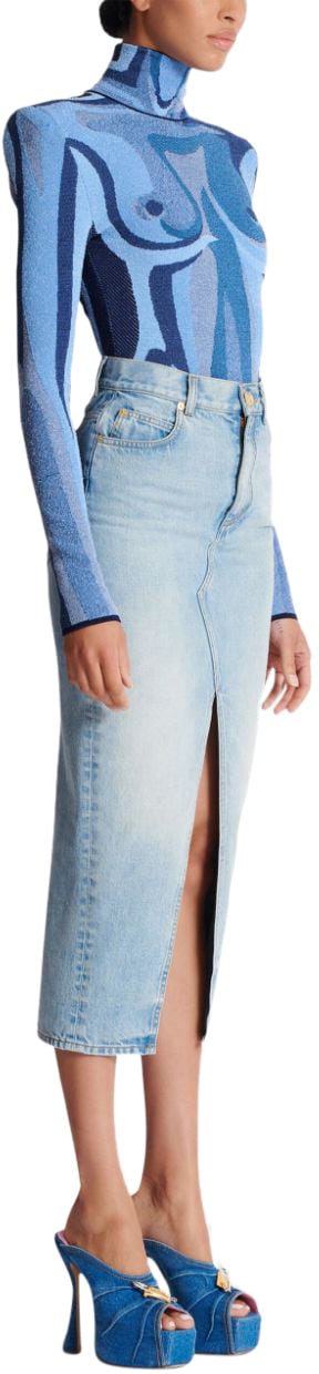 Balmain Skirts Light Blue Denim Blauw