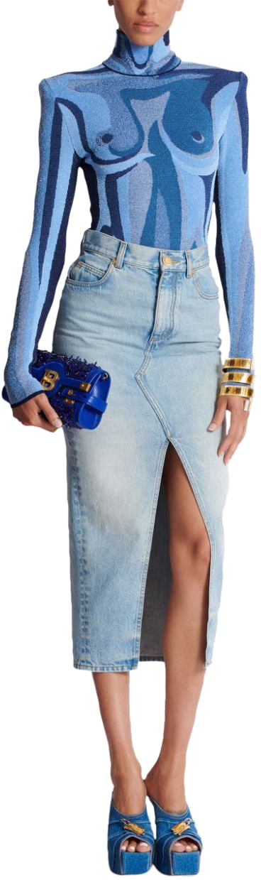 Balmain Skirts Light Blue Denim Blauw