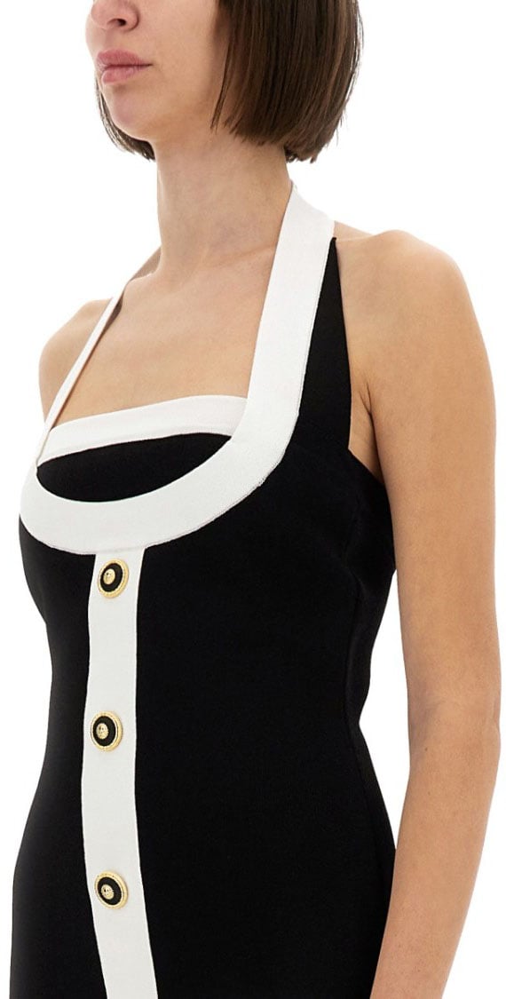 Balmain Two-Tone Dress With Open Back Zwart