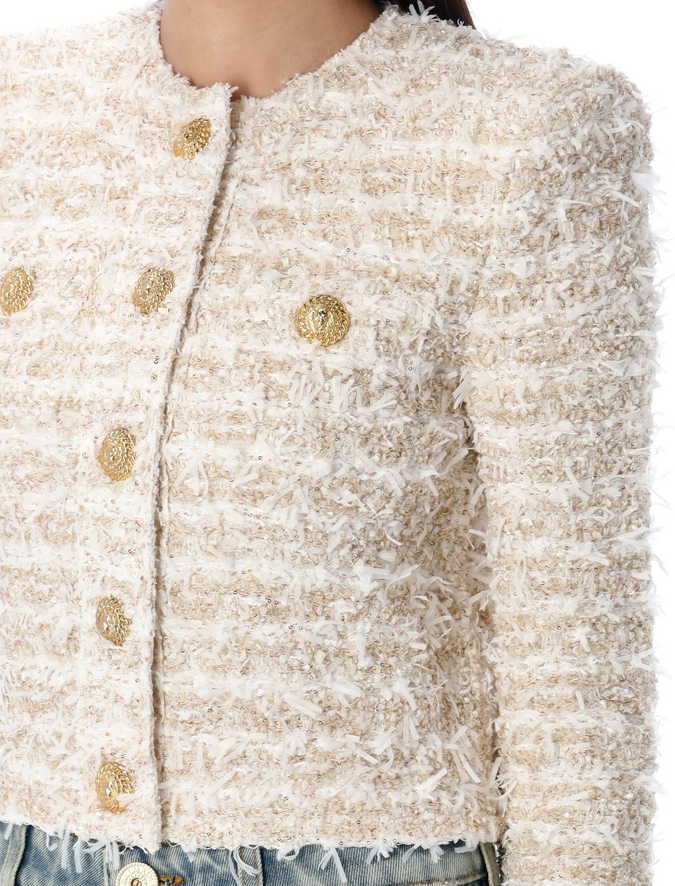 Balmain Cropped tweed jacket Wit