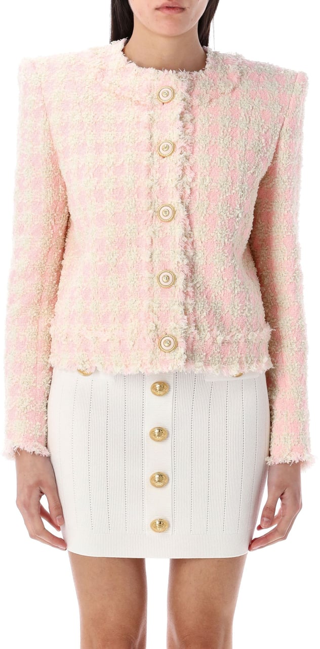 Balmain 5 Btns Collarless Tweed Jckt Rosa Roze