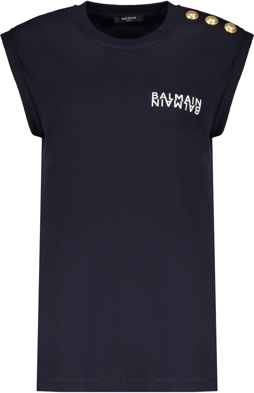 Balmain Cotton T-shirt with logo Wit