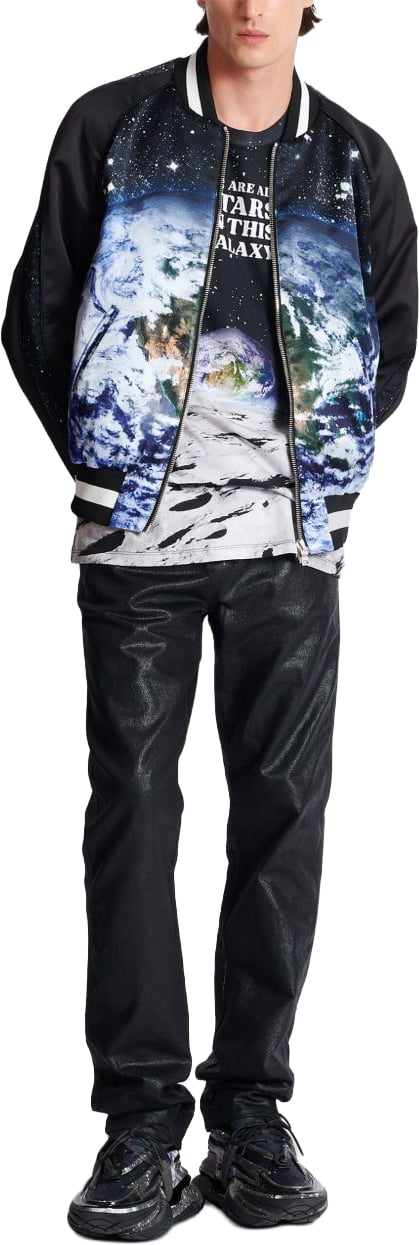 Balmain Graphic-Print Casual Jacket with Ribbed Details Zwart