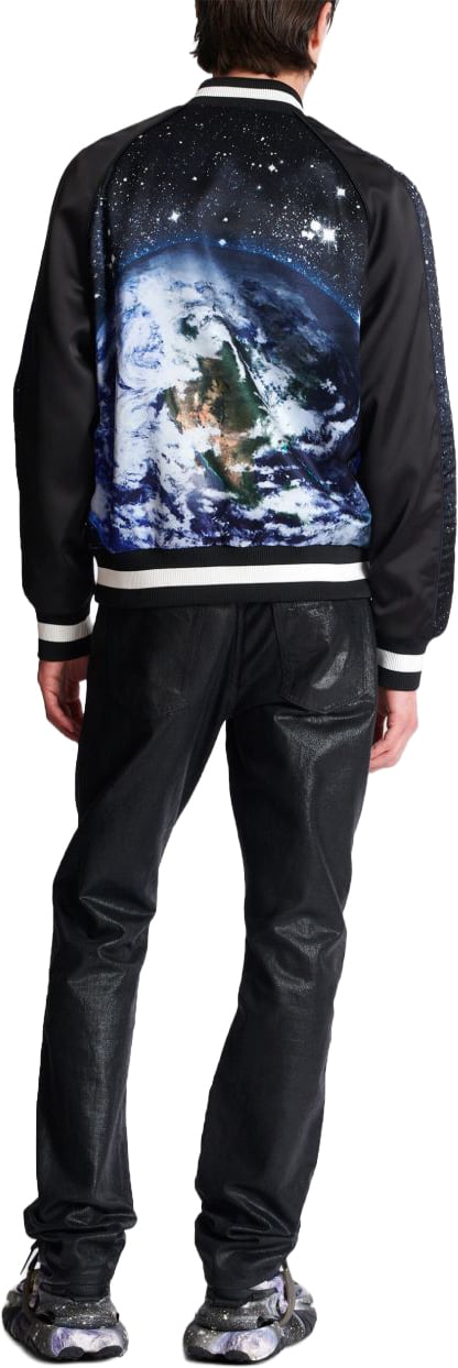 Balmain Graphic-Print Casual Jacket with Ribbed Details Zwart