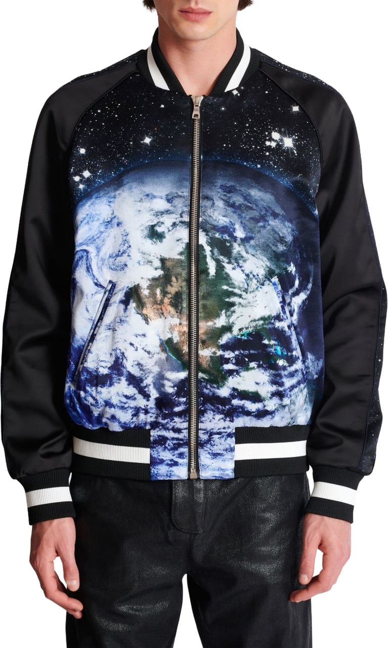 Balmain Graphic-Print Casual Jacket with Ribbed Details Zwart