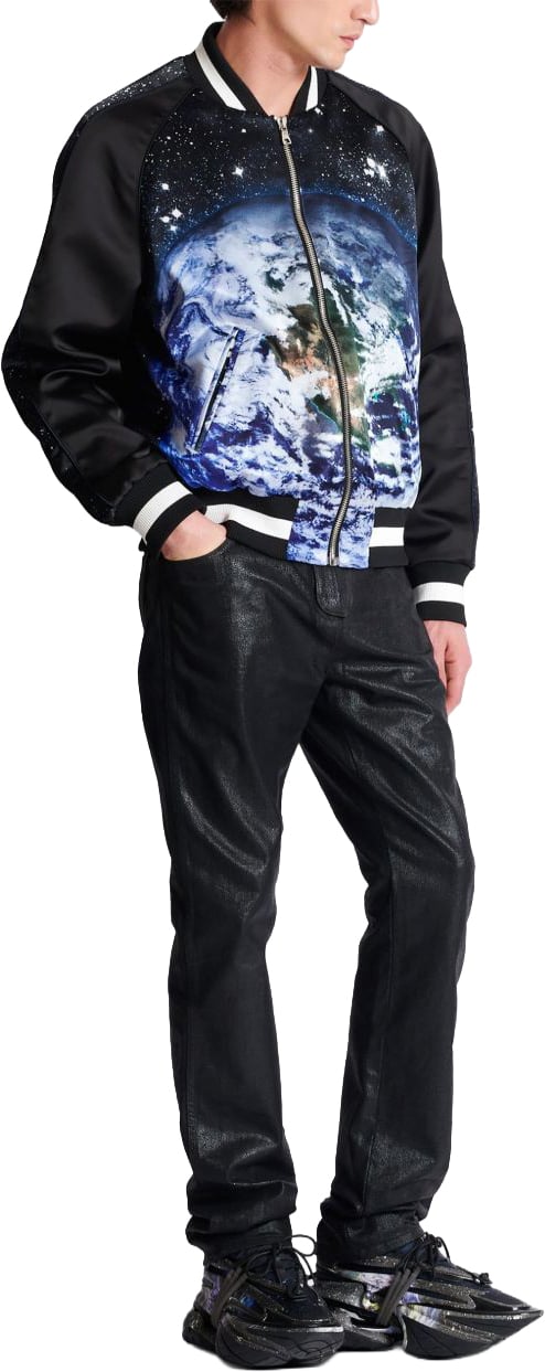 Balmain Graphic-Print Casual Jacket with Ribbed Details Zwart