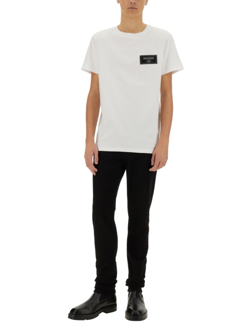 Balmain Crew-Neck T-Shirt With Logo Patch Wit