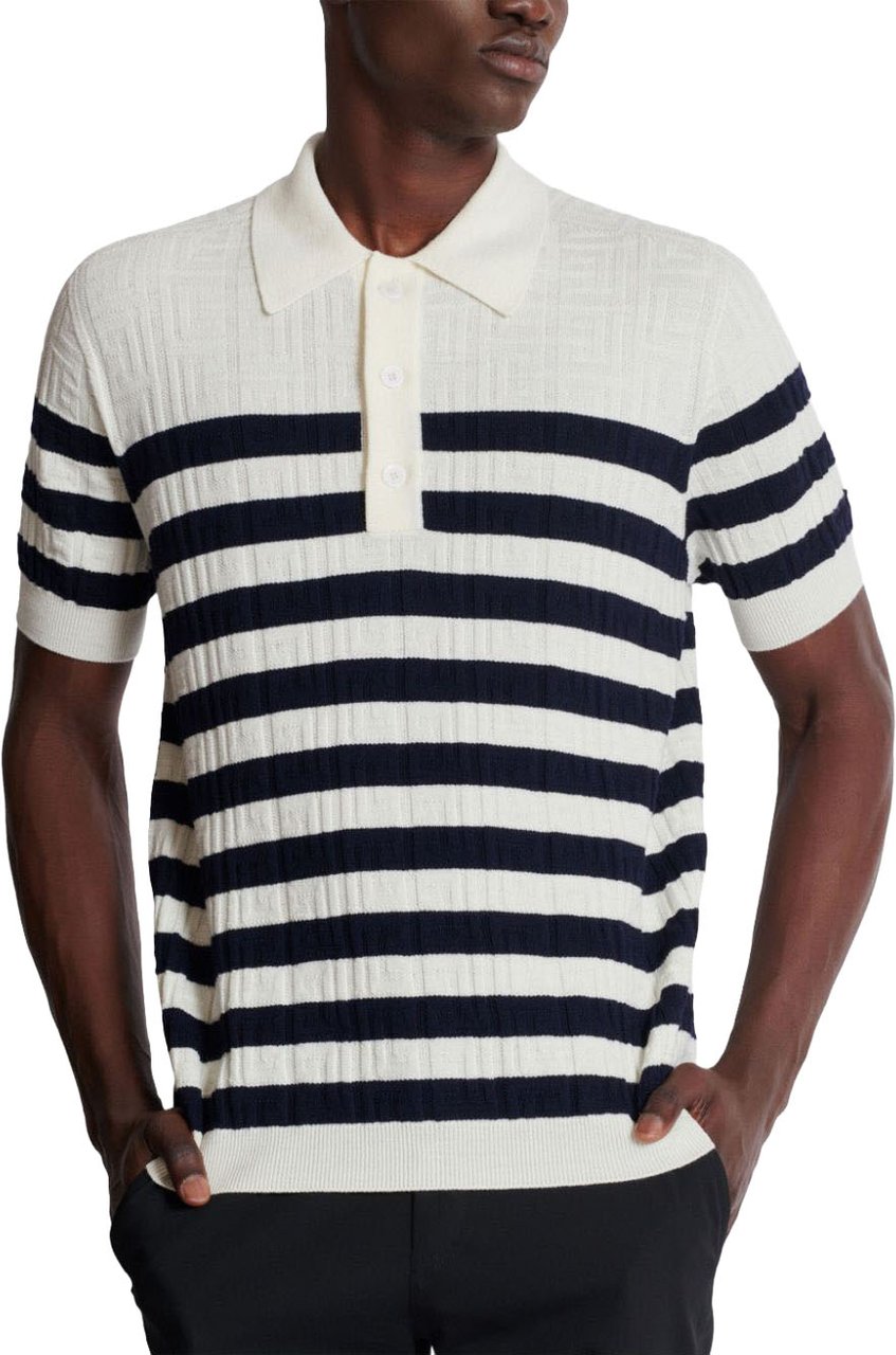 Balmain Knitted Virgin Wool Polo Shirt Wit