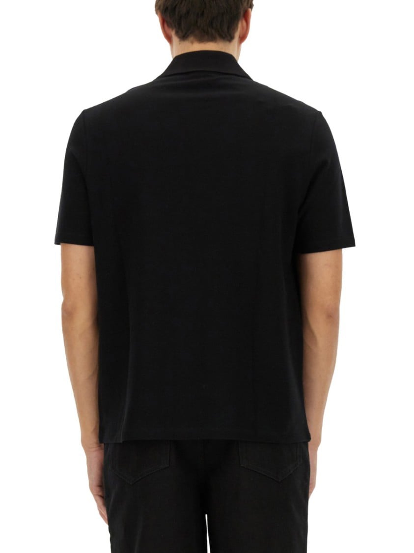 Balmain Black Polo Shirt With Zippered Collar Zwart