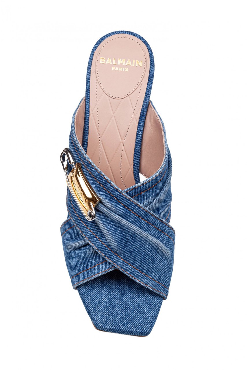 Balmain Balmain safety mule in denim fabric with applied pin