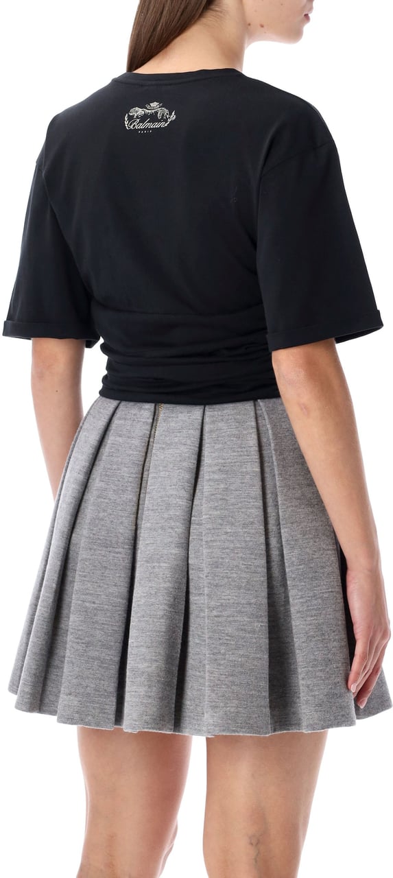 Balmain Cropped Knotted Tshirt Nero Beige Divers