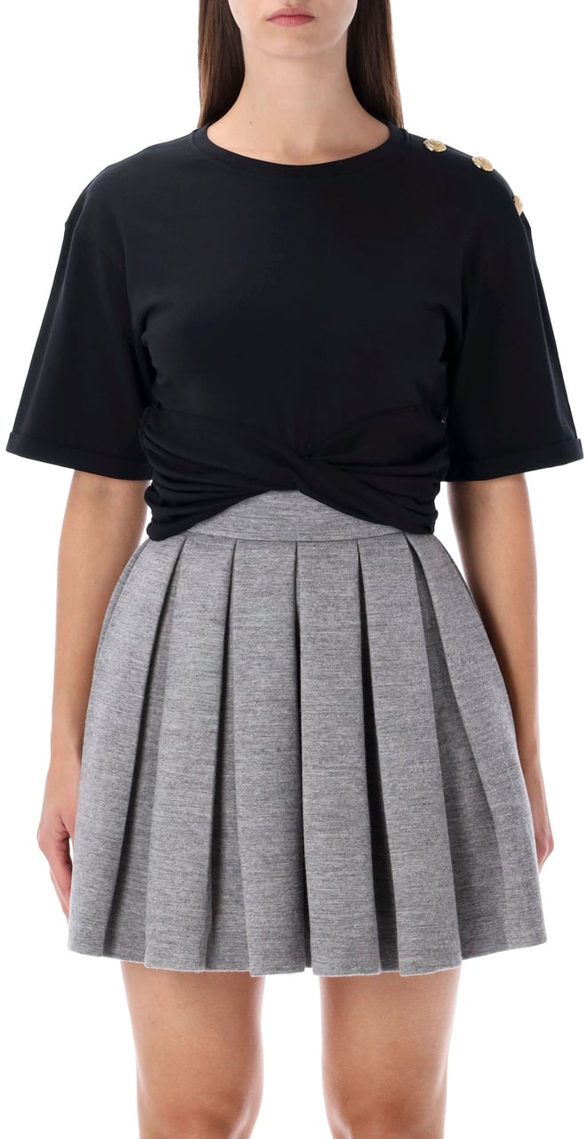 Balmain Cropped Knotted Tshirt Nero Beige Divers