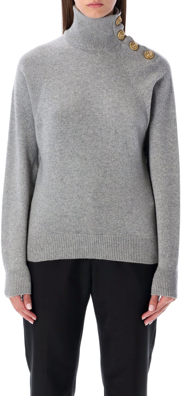 Balmain High Neck Knit Btn Gold Grigio Grijs