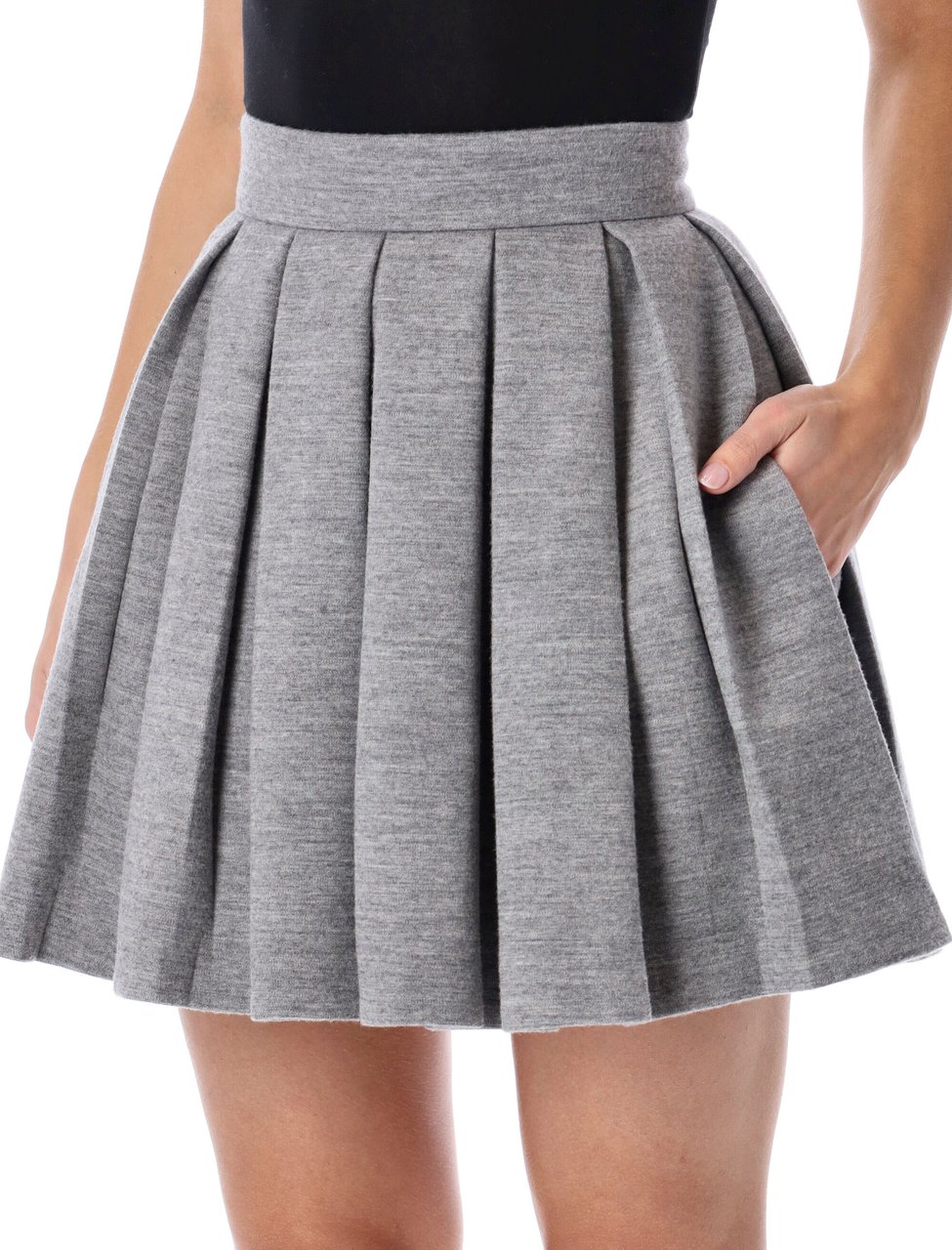 Balmain Wool Mini Plated Skirt Grigio Grijs