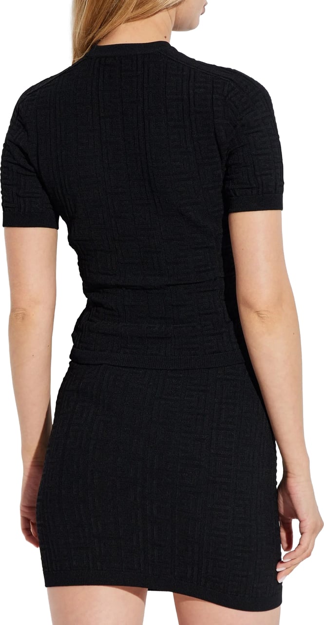 Balmain Black Classic Ss Cropped Fitted Top Zwart